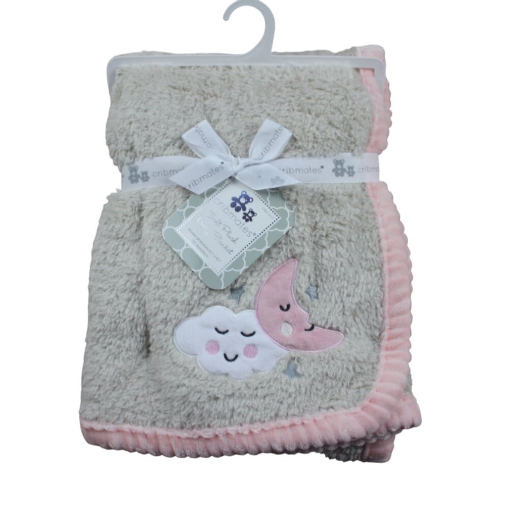Cribmates Moon Cloud Soft Plush Baby Blanket Infant Girls Tan Pink NWT